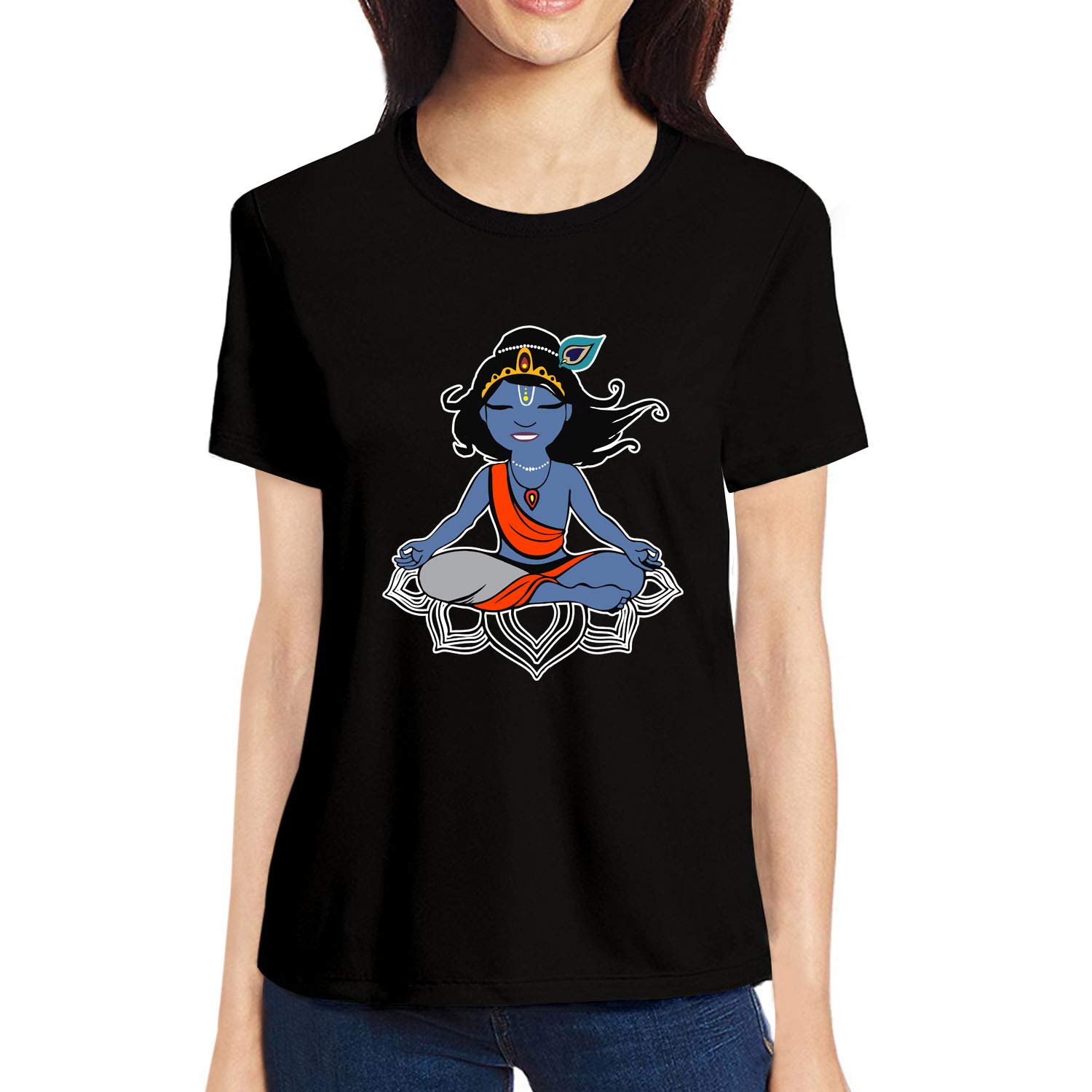 Pooplu Women's Regular Fit Krishna Yoga Cotton Graphic Printed Round Neck Half Sleeves Multicolour Yoga Tshirt. Yoga, Gym, Exercise, Fitness, Symbol Pootlu Tshirts-picture-15