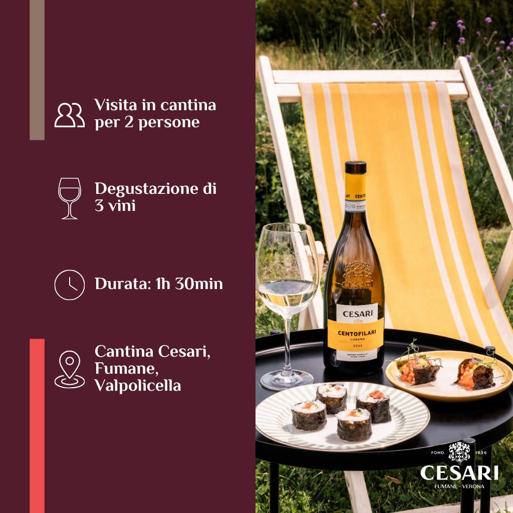 Cesari - Confezione regalo con Esclusiva Esperienza Cesari per 2 persone e Lugana DOC 2024-1 bottiglia da 750 ml