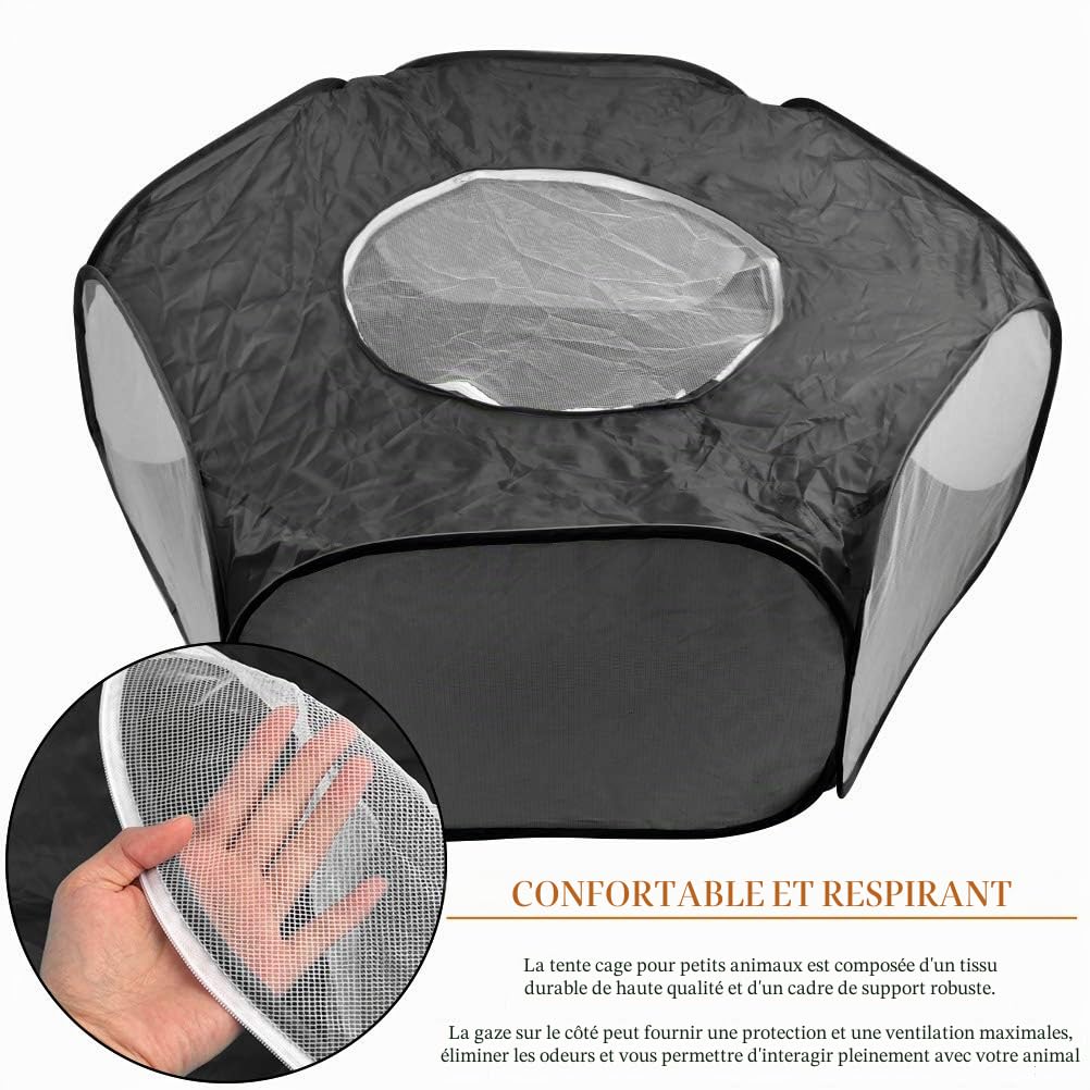 Cage pour Petits Animaux Pliable Parc de Animaux avec Maille Respirante Clôture pour Animaux de Compagnie Portable pour Chien Cochons d'Inde Lapins Hamsters (Noir)