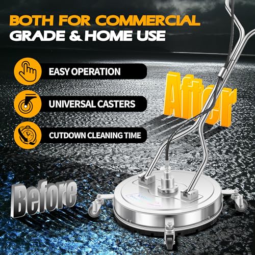 Image of 20 inch Pressure Washer Surface Cleaner with 4 Wheels and Dual Handle, Power Washer Attachment for Cleaning Concrete, Patio, Sidewalk, Deck and Driveways - PWS 20