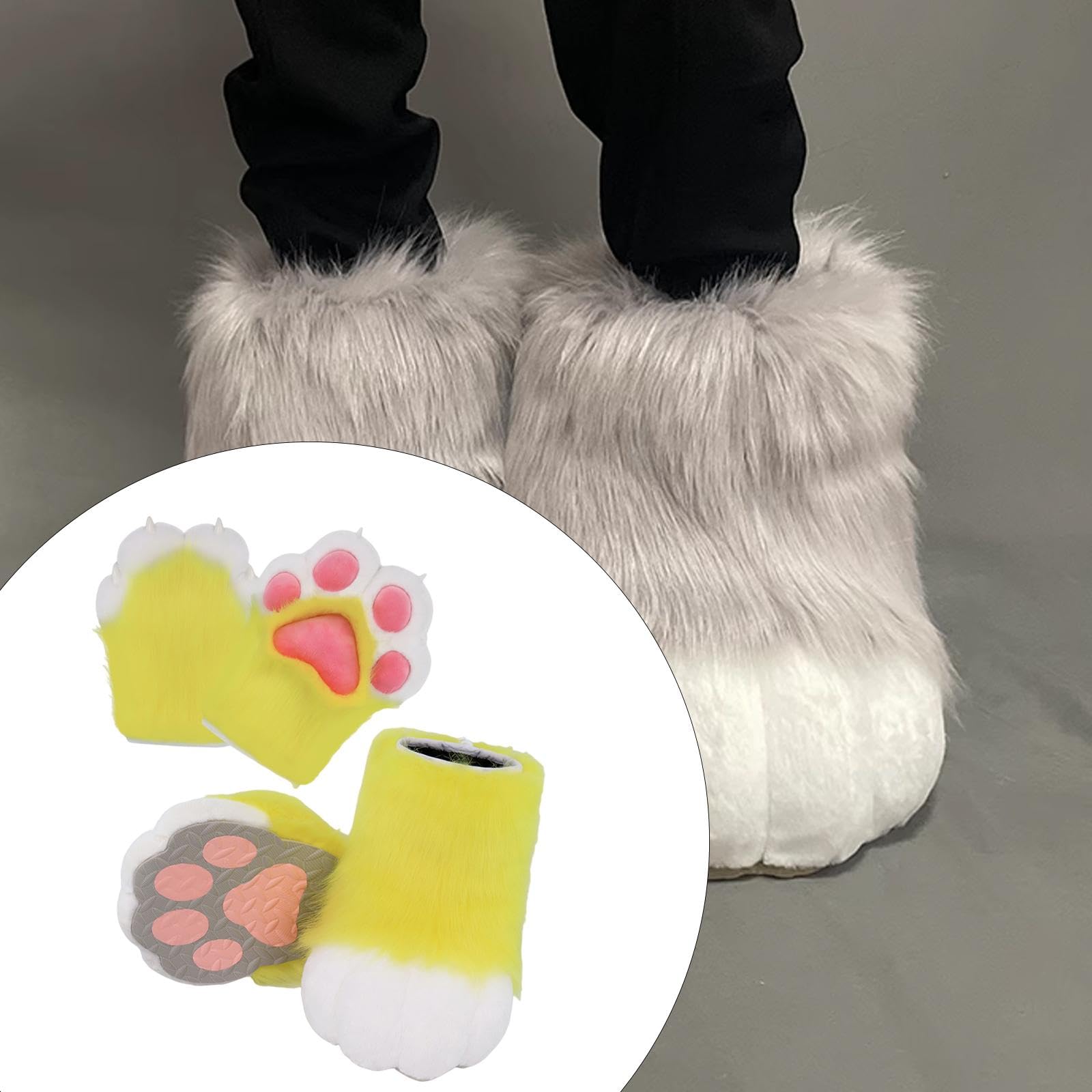 UGPLM Cosplay Animal Paws Fursuit for Women Gloves for Holiday Role Playing Masquerade: Yellow