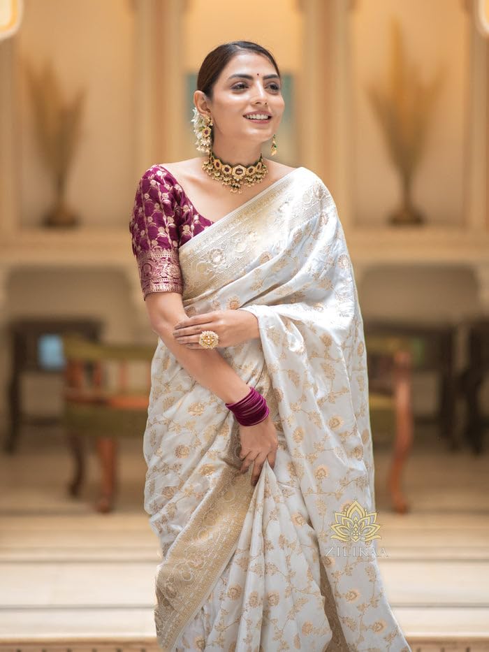Image of C J Enterprise Women's Pure Kanjivaram Soft Silk Saree Banarasi Style Sarees For Wedding With Blouse Piece (Pari-165)