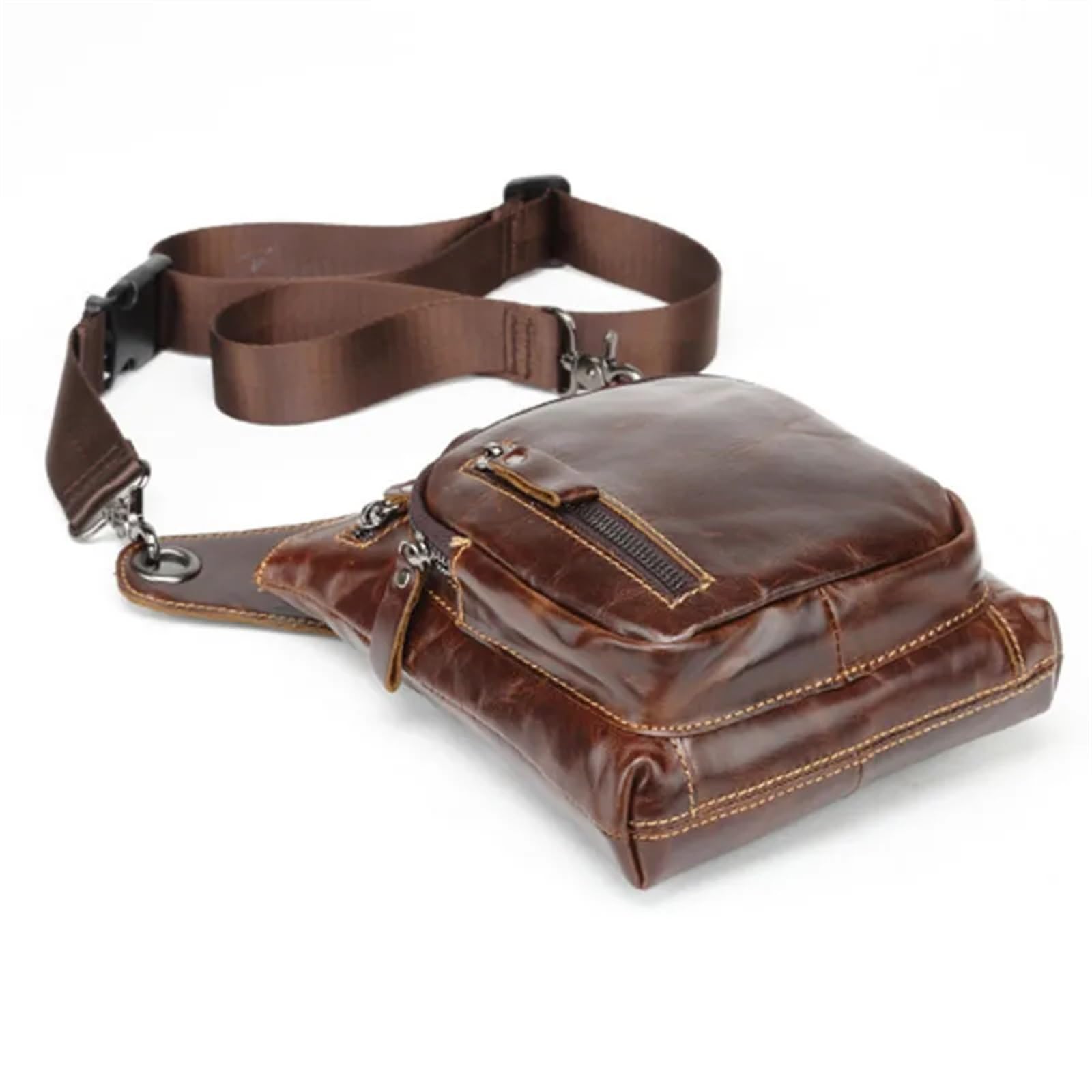 Borsa da Gamba a Goccia in Pelle di Mucca da Uomo, Marsupio da Motociclista, Marsupio da Cintura, Marsupio in Vera Pelle per Le Avventure all'aperto, Il pendolarismo(Brown)