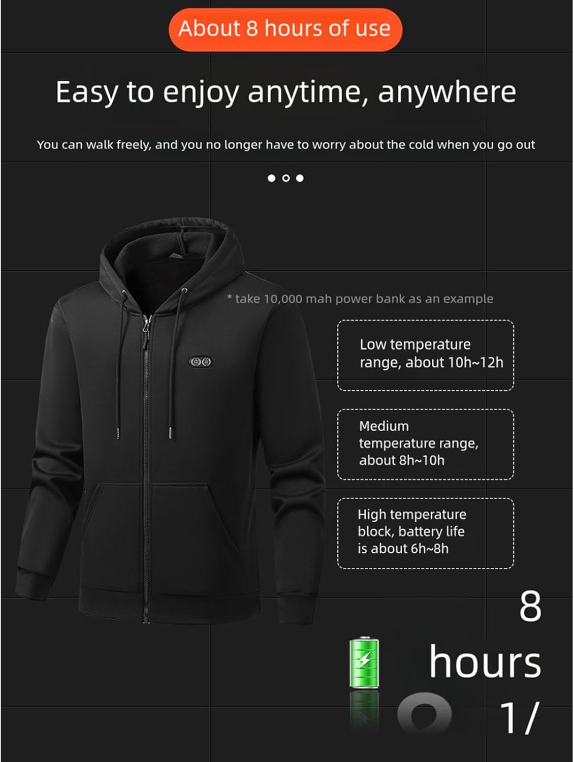Heated Hoodie for Men Women Heated Jackets Sweatshirt Winter Outdoor Fleece Warm Zip Up Heating Hoodie, USB Powered - Image 5