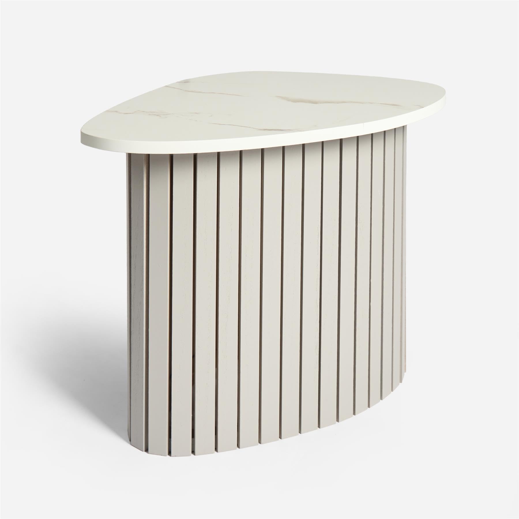 OHS Wooden Coffee Table, White Marble Top Side Table Living Room Grey Madison Ribbed Wood Frame Decorative Sofa Side Tables Bedside Tables for Bedroom Office Small Spaces