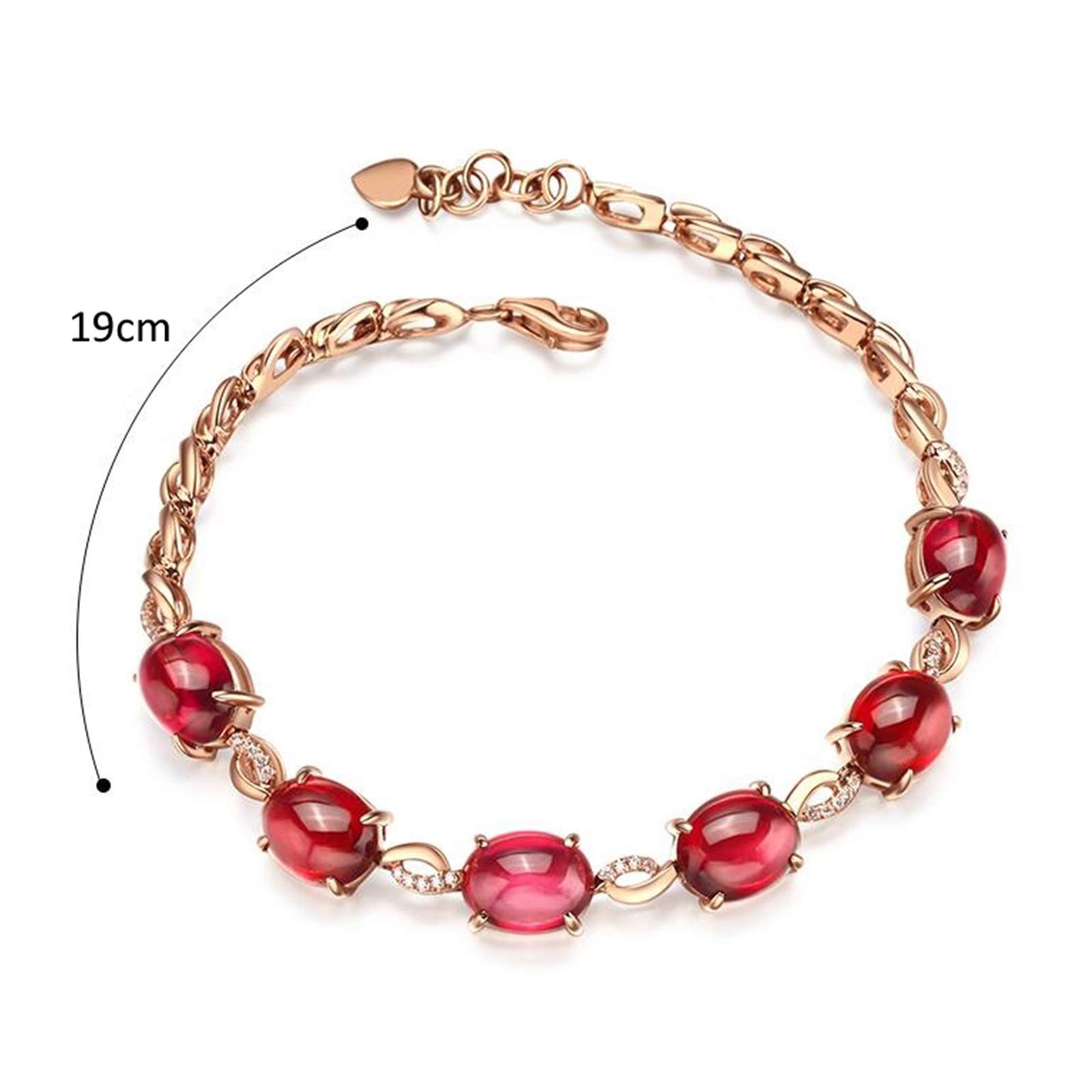 ZH1YFD Pulsera para Mujer Oro Rosa 18K, Eslabón de Barra con Granate Rojo 12.5ct Pulseras en Mujer 16+3CM