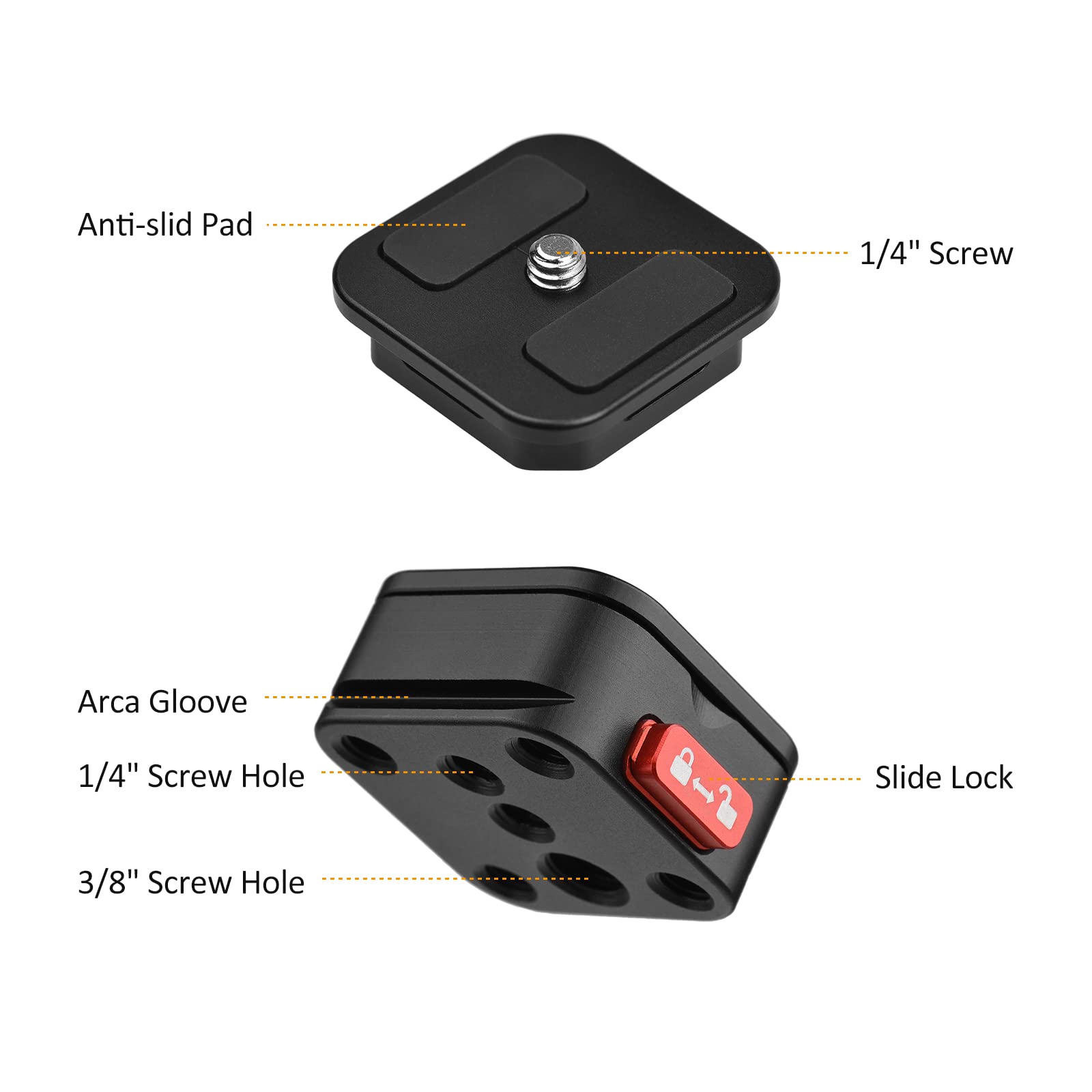 Andoer Placa de liberación rápida de aleación de aluminio para trípode, placa QR, adaptador de montaje de cámara, configuración rápida con tornillo de 1/4 pulgadas para cámara DSLR