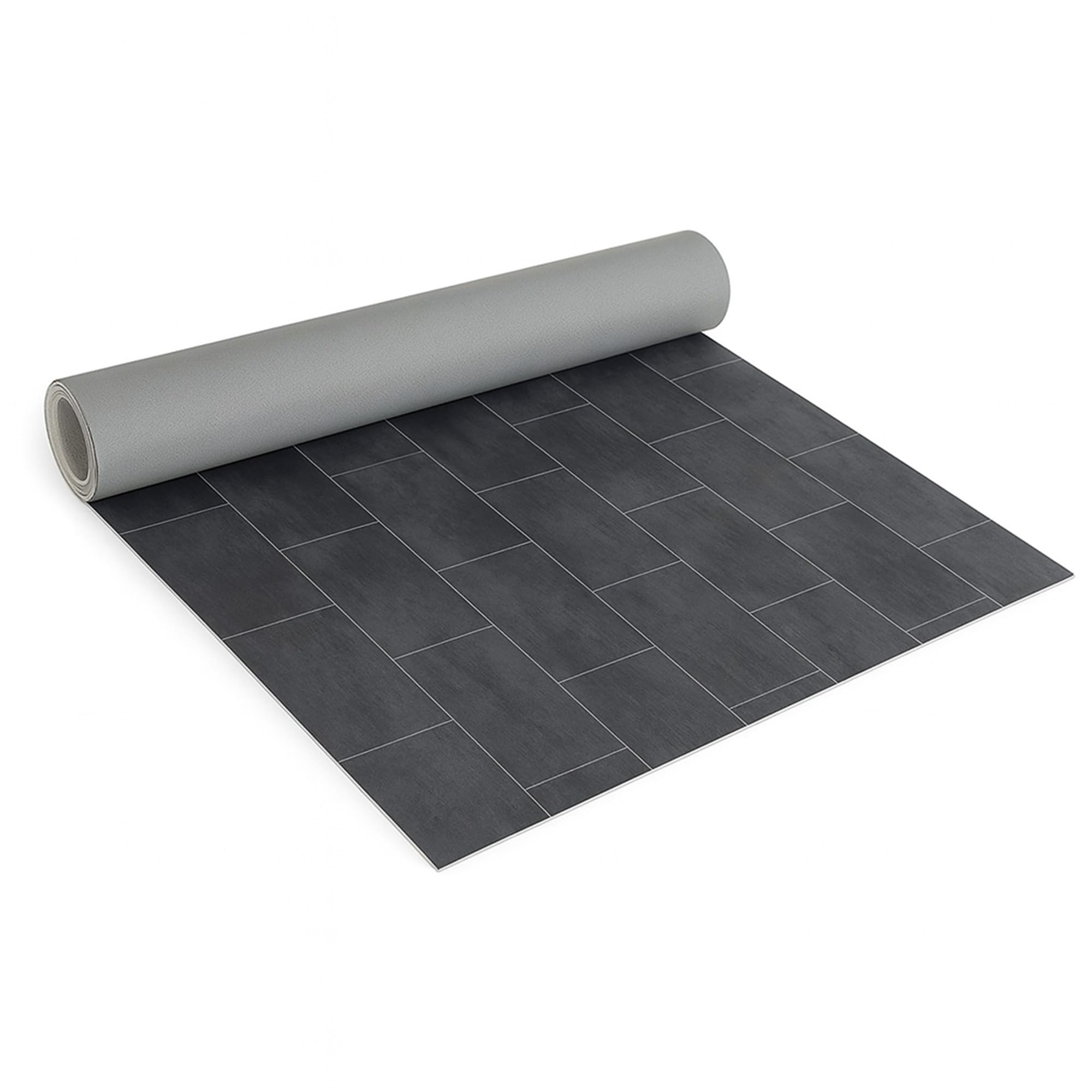 CV Bodenbelag Vinyl Fliesen Optik Dunkelgrau, 100x200 cm, pflegeleichter PVC Vinylboden, Meterware für Küche und Wohnzimmer