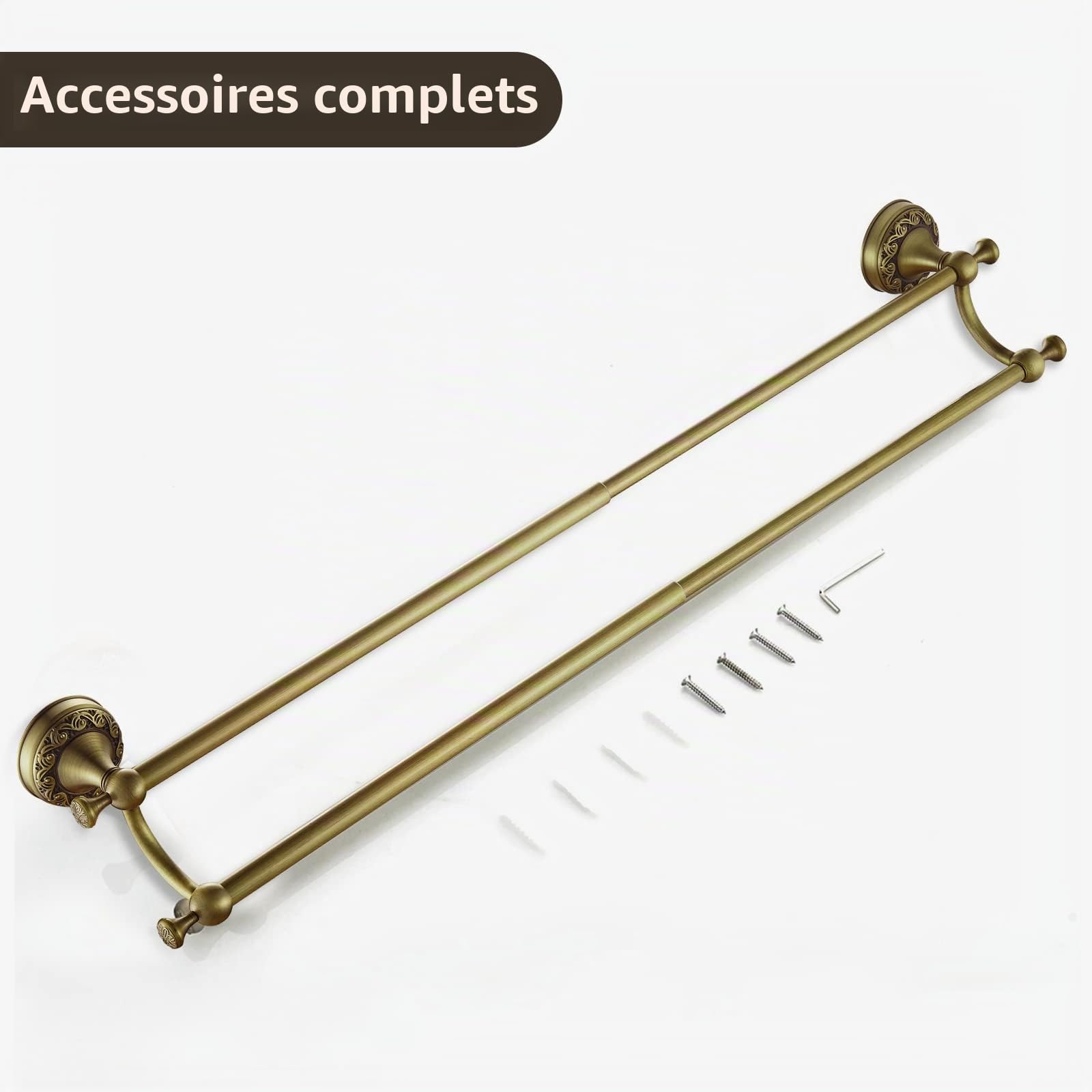 Style Antique Support Porte Serviette Mural Double en Laiton de Haute Qualité avec Finiton Soignée dans Le Design Élégant Porte Torchon avec Deux Barres pour Salle de Bain Toilette Cuisine