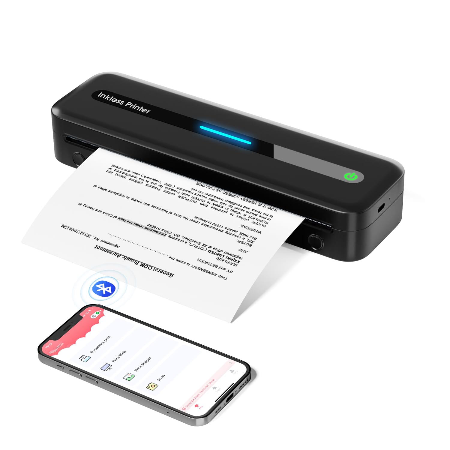 ASprink Thermal Printer, M832 Portable Printer Wireless for US Letter/A4/4/3/2" Thermal Paper, Portable Inkless Printer for Android and iOS - Black