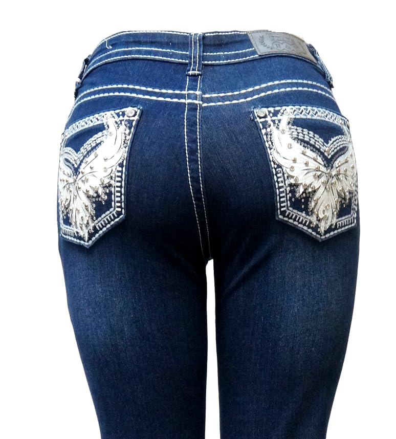 Jack David H&Y U-Cute Rose 2 Rhinestone Studded Denim Bootcut Flap Pocket Jeans3