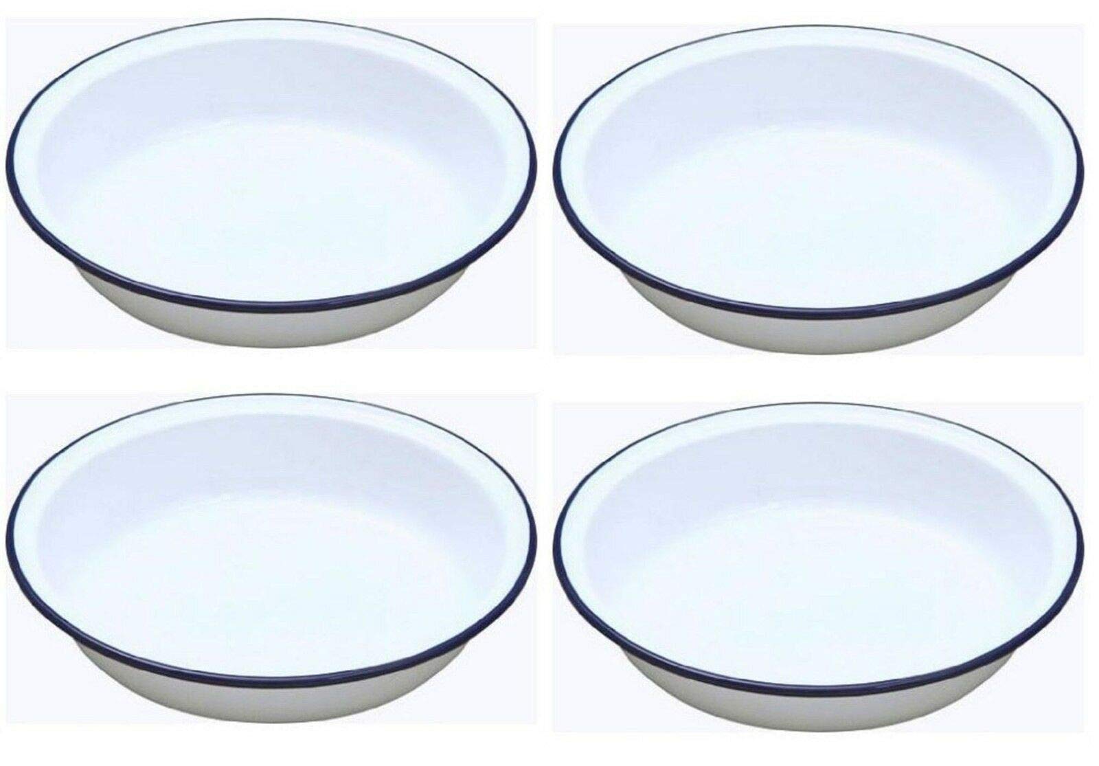 e2eSet of 4 Traditional Falcon 16cm White Enamel Circular Pie Dish Roasting Baking
