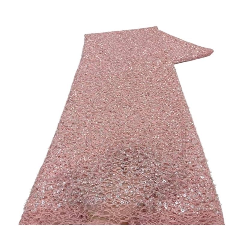 5 jardów grubej skręconej liny cekinowej tkaniny ze sznurkiem haft z siatki na wieczorowe suknie Cheongsam(Pink)