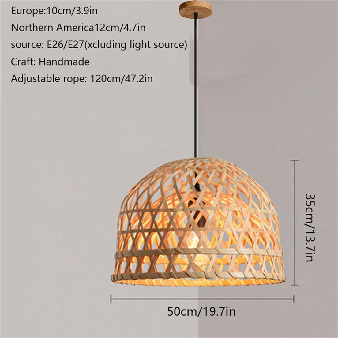 Lámpara Colgante De Techo Americana Sencilla Sobre Mesa Iluminación Colgante De Cúpula De Ratán Tejida A Mano Lámparas De Techo Grandes Tejidas Para Isla De Cocina, Vestíbulo O Dormitorio