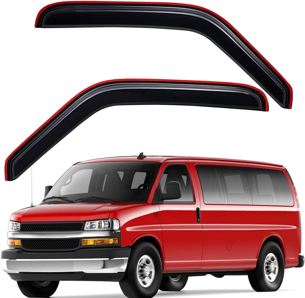 Lightronic WV192455 In-Channel Side Window Deflector & Visor Rain Guards, Dark Smoke, 2-Pieces Set, Fits 1996-2014 Chevrolet Express/GMC Savana 1500, 1996-2024 Chevrolet Express/GMC Savana 2500 & 3500