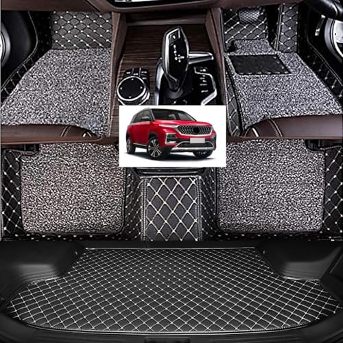 Image of Vahan Expo Premium 7D Car Mat Full Set for MG Hector 5 Seater with Boot Mat || Luxury Double-Stich 7D Car Floor Mat Complete Set || 100% Waterproof and Washable || Black
