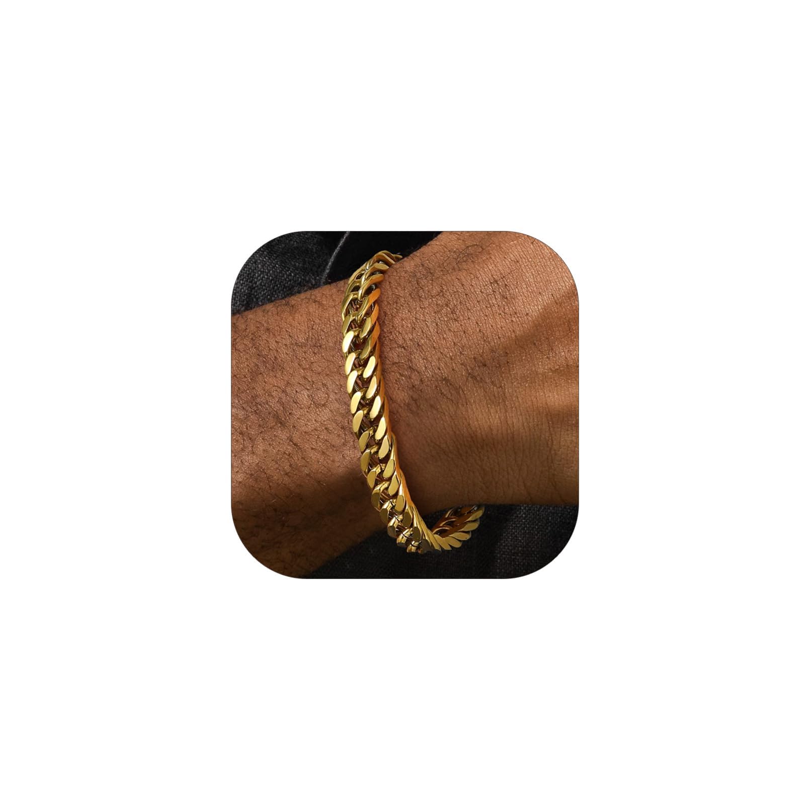 FaithHeart Stainless Steel Cuban Link Bracelet for Men, Gold Plated/Black/Silver Mens Chain Bracelet 8/12/17mm Width, 7.5/8.3/9.1 Inch Length Sturdy