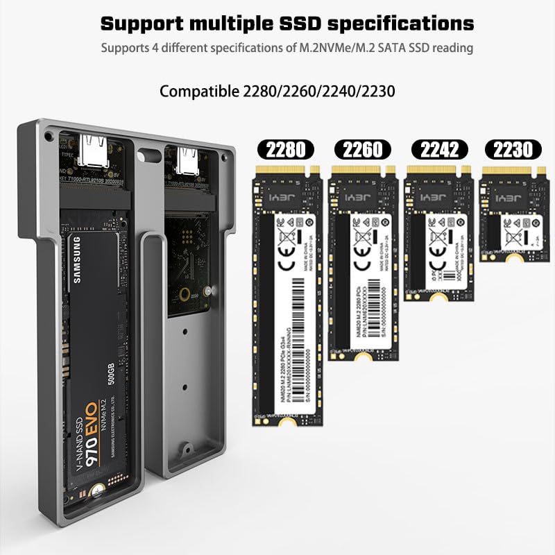 Caja externa Dual NVMe/SATA M2 SSD con USB3.2 10Gbps miniatura 7