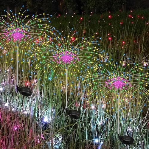 Luz de fuegos artificiales para jardín solar con 150 LED y 8 efectos visuales moldeables 5