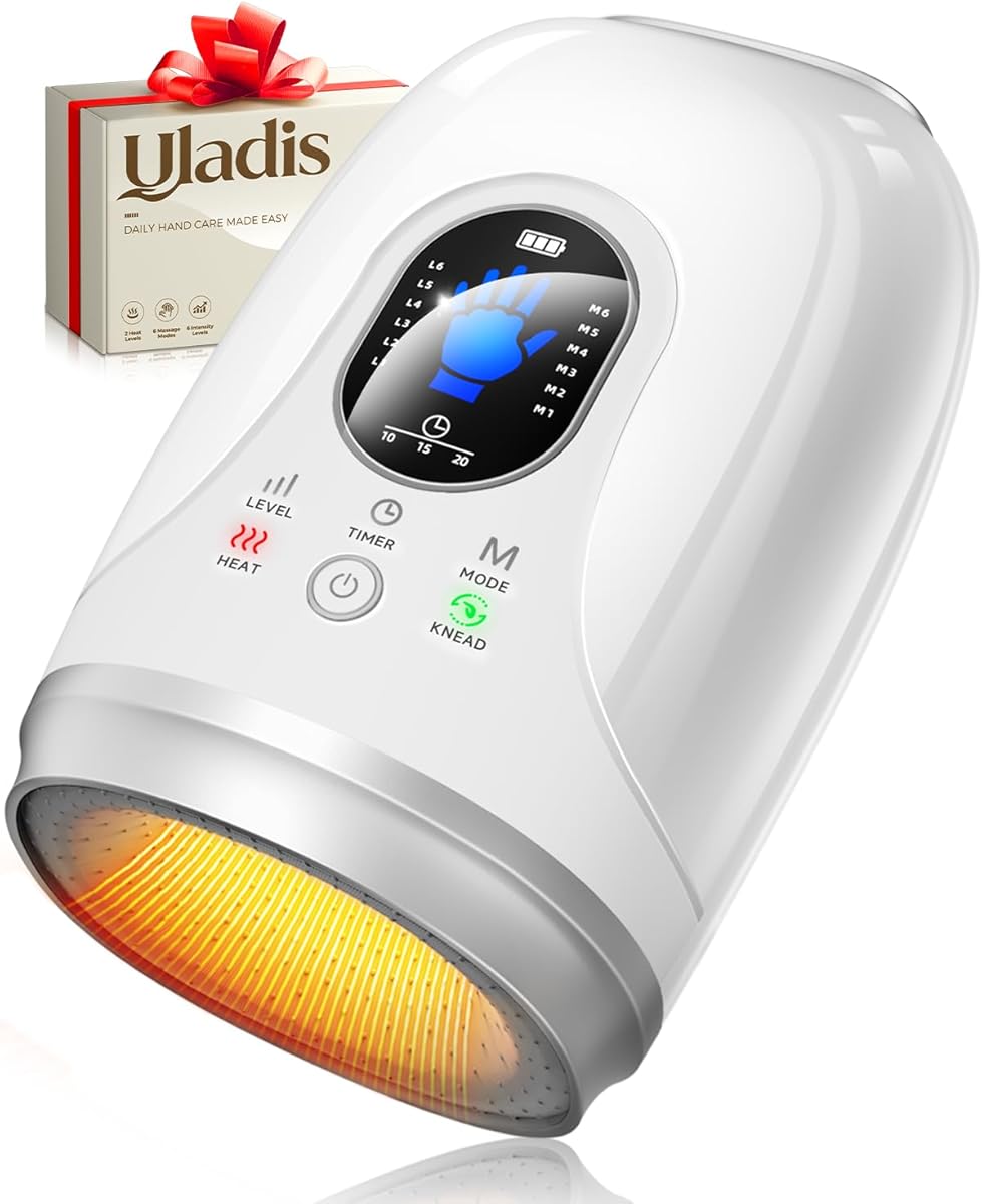 Hand Massager with Heat and Compression, 4000mAh Rechargeable Battery Soothing Kneading & Stretching, Palm, Finger & Wrist Massage, 6 Modes & 6 Intensities, Gifts for Women Men Relaxation at Office