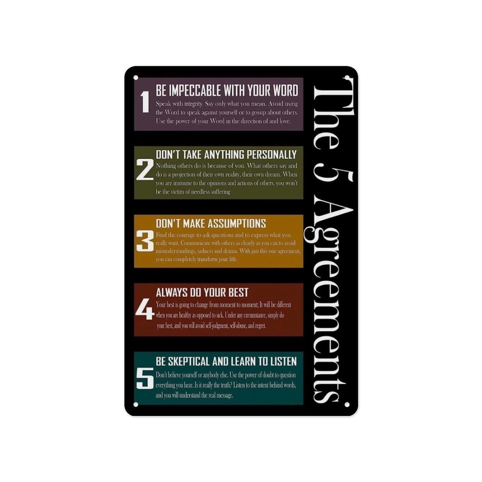 LLBOGRGGN Live by The Five Agreements Poster, Motivational Quote Canvas Wall-Art, Gift for Self-Improvement, Office(Framed,16x24inch(40x60cm))