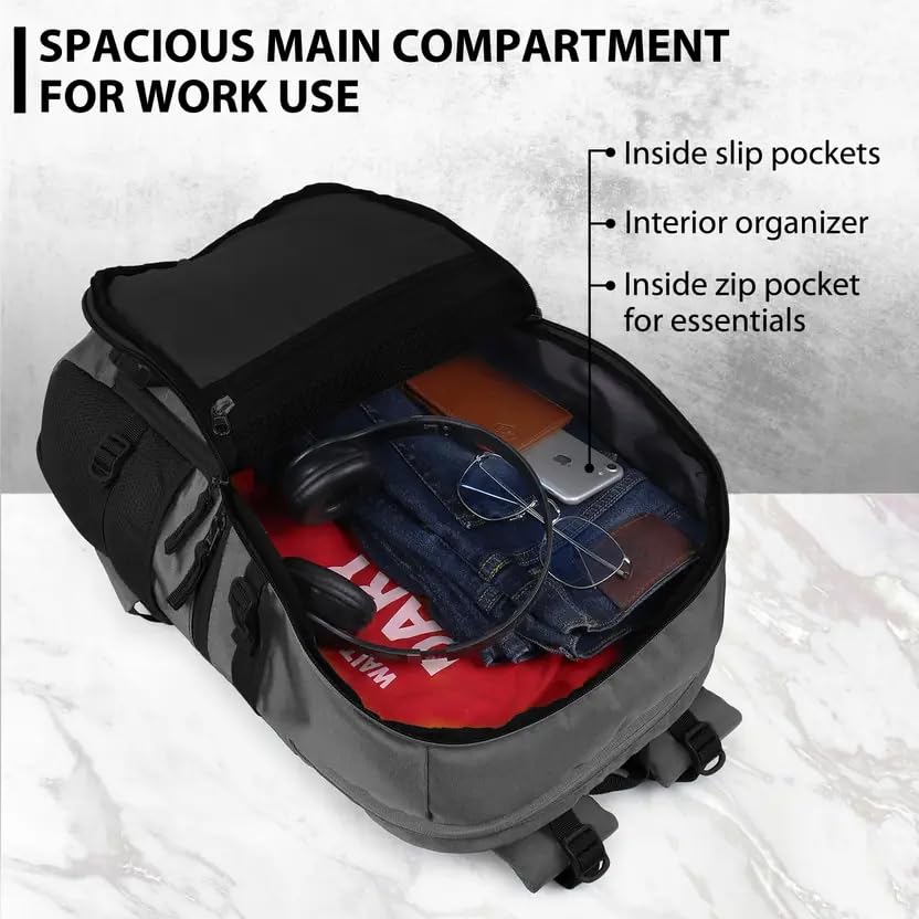 Image of Large 50L Laptop Backpack with Shoe Compartment, Rain Cover, Waterproof Travel Rucksack for Men & Women, (Panther Grey)