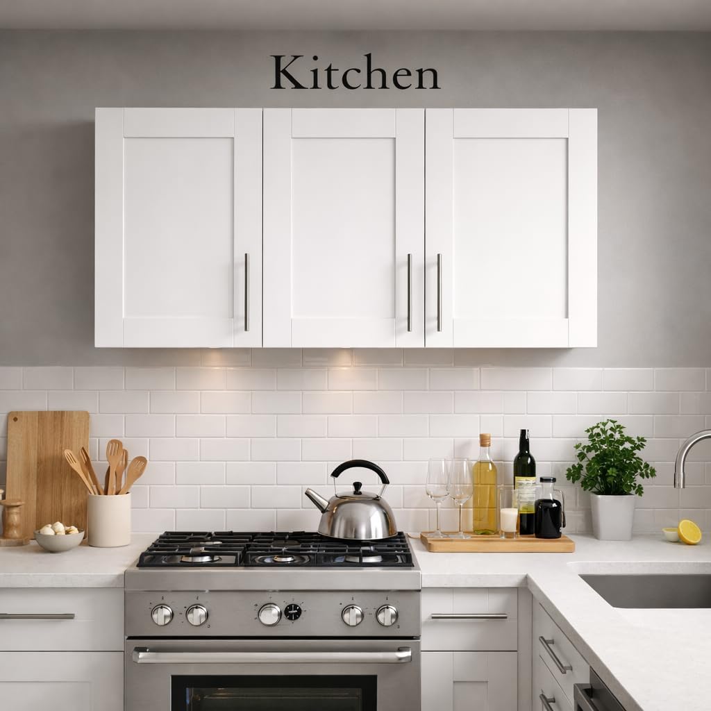 Laundry Room Cabinets Deep Kitchen Cabinet Wall Mounted Storage Cabinet 35.4" W White Shaker Wall Cabinet with Adjustable Shelf, Bathroom Wall Cabinet