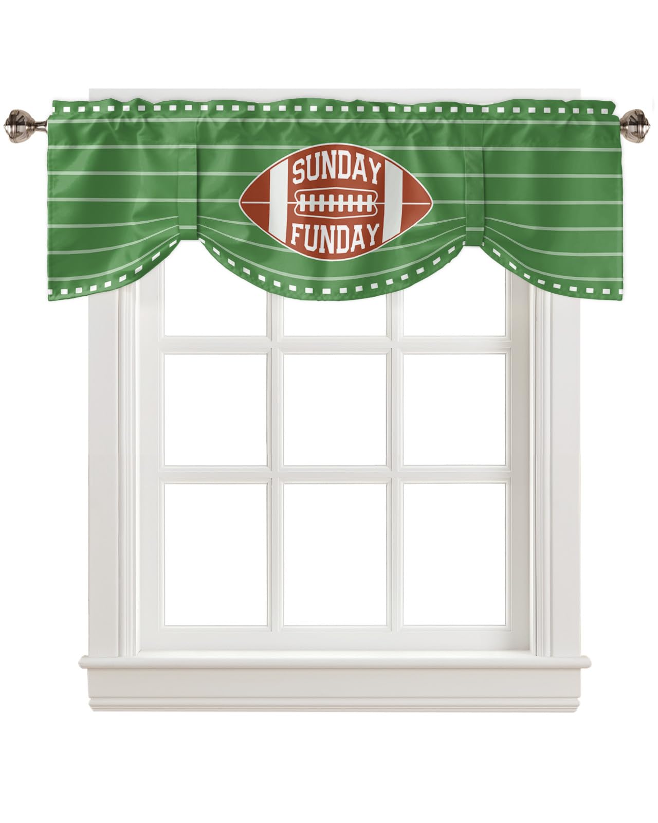 Anzona American Football Tie Up Valance for Kitchen Windows, Sports Theme Red Green Striped Tie Up Curtains for Living Room, Adjustable Balloon Drape Valence Rod Pocket, 1 Panel, 42