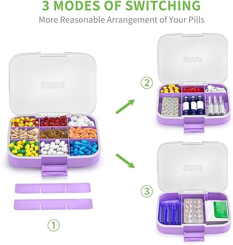 Miniatura 4 de Pastillero grande con 9 compartimentos, portátil, a prueba de humedad, contenedor de píldoras XL para vitaminas, aceite de hígado de bacalao,
