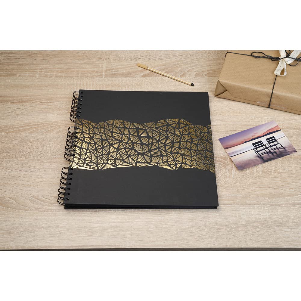 Exacompta - 16981E - Álbum de Fotos en Espiral ARAMY - 360 Fotos - 60 Páginas Negras - Tamaño 32 x 32 cm - Cubierta de Papel Efecto Textil Negro - Marcado Dorado - Certificado FSC®