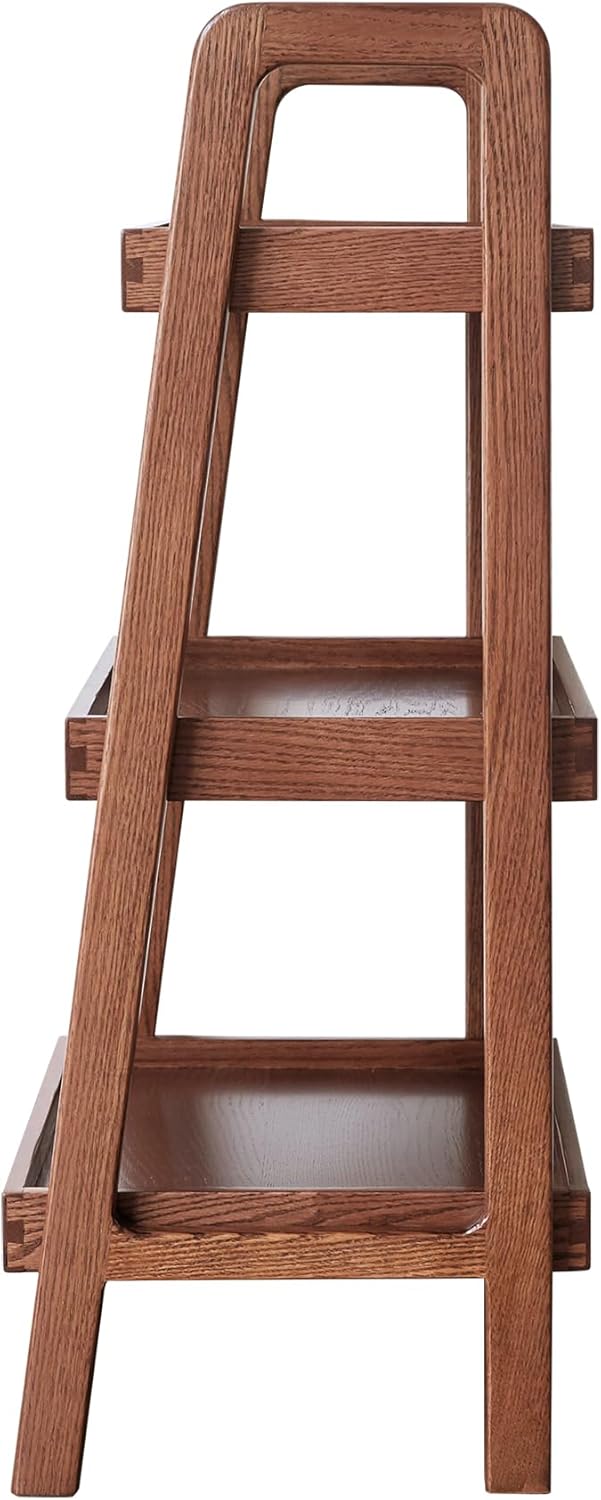 100% Solid Oak 3 Tier Ladder Shelf for Saving Space, Small Bookshelf with Stable Frame, Free Standing Ladder Shelves for Living Room Bedroom Couch, (Walnut, 17.72" W x 12.6" L x 31.5" H)