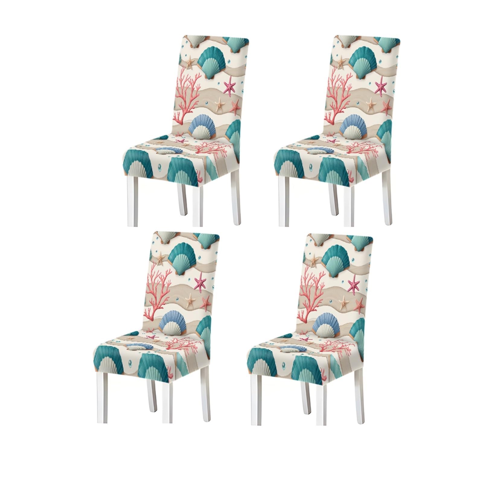 BOSUYBN Coastal Seashell Starfish Pattern Print Dining Chair Covers Set Of 2/4/6, Stretch Slipcovers For Kitchen Dining Room Furniture Protectors for Home Dining Room(4PCSChair cover)