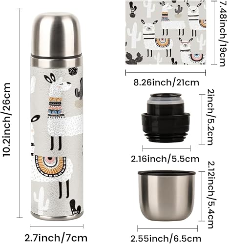 Miniatura 4 de Camel Llama - Botella de acero inoxidable aislada al vacío, termo de doble pared, botella de café, alpaca cactus, taza de viaje aislada con taza