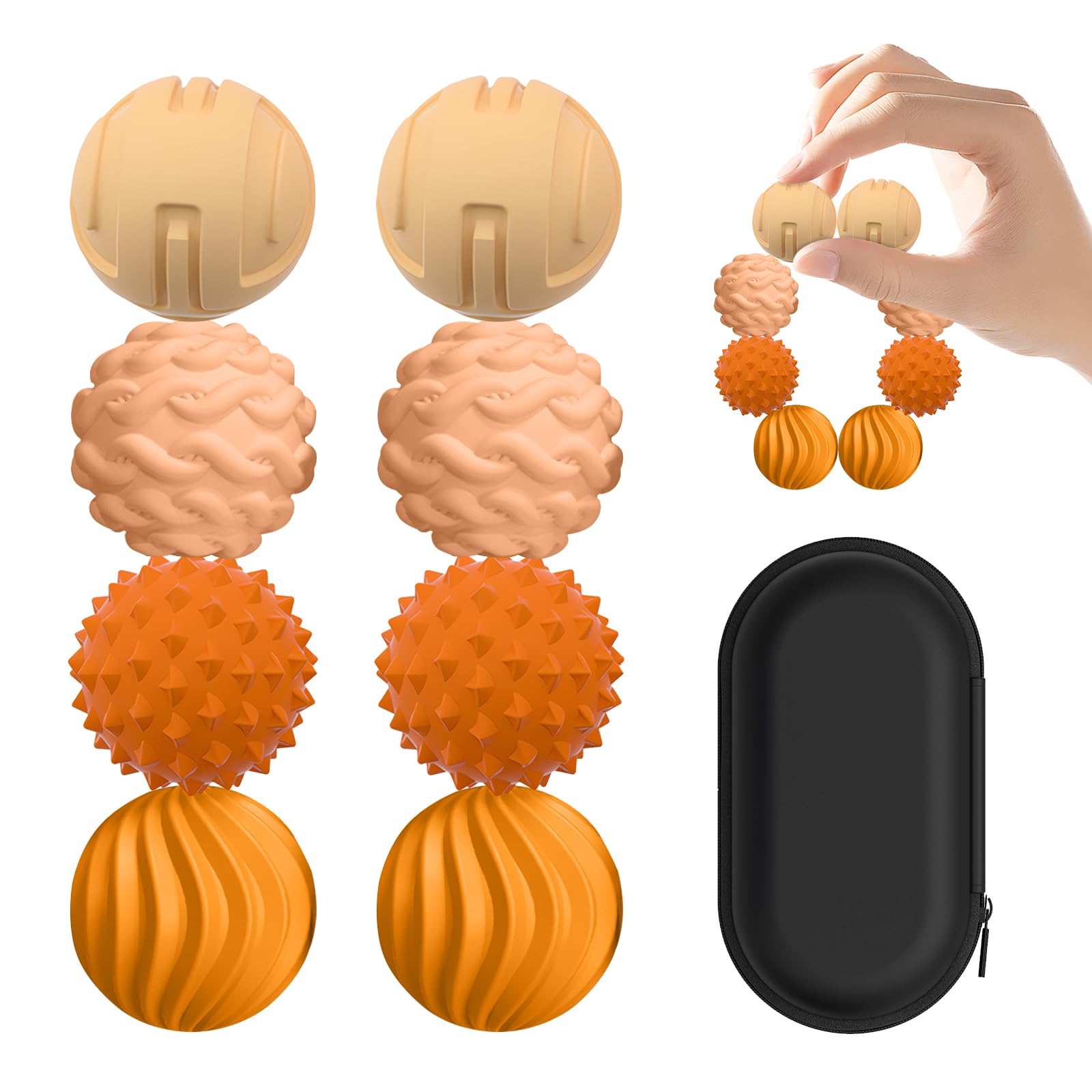 Textured Sensory Stress Relief Balls, Desk Toy for Office & Home - Orange