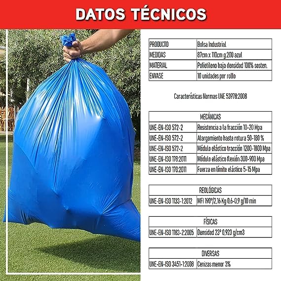 ACESA - Bolsa De Basura Azul Industrial 87x110 Galga 200 Extrafuerte Rollo 10 bolsas (15)