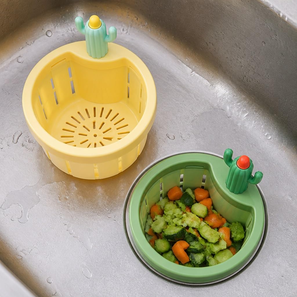 Filtro Lavandino Cucina Divertente a Forma di Cactus, Cestello Filtro per Lavello con Maniglia di Sollevamento, Raccoglitore Avanzi di Cibo Autopulente, Scarico Facile a Pressione(A)