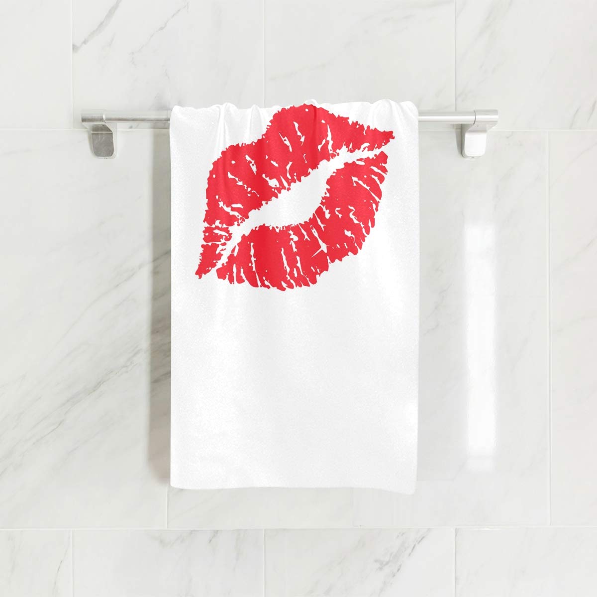 Naanle Sexy Red Lip On White Soft Bath Towel Absorbent Hand Towels Multipurpose for Bathroom Hotel Gym and Spa 30