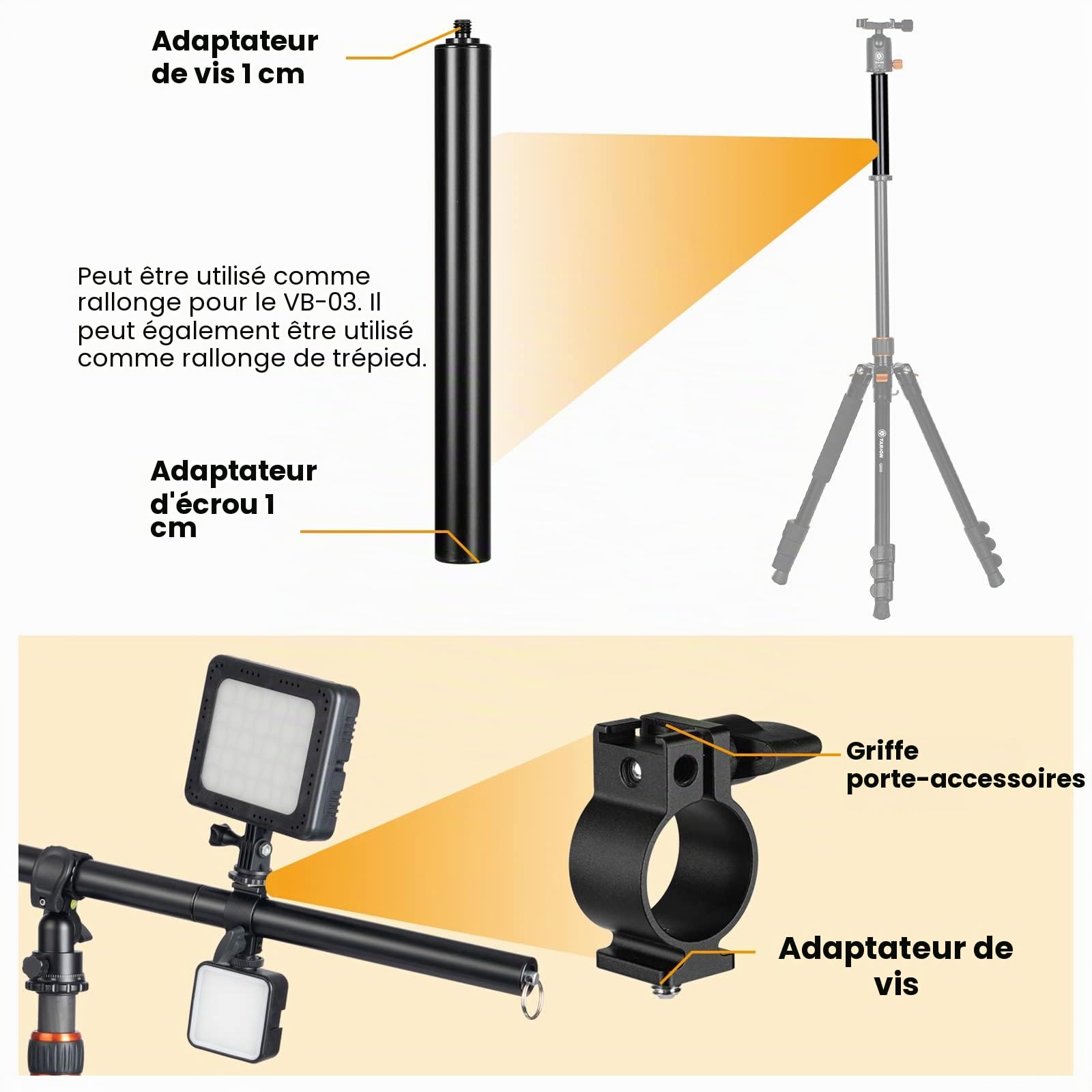TARION Bras d'extension de trépied Flèche de Colonne Centrale Horizontale Rallonge de 12,6 "Verrou pivotant en Alliage d'aluminium Rotatif à 360 ° avec Sac de Sable à contrepoids