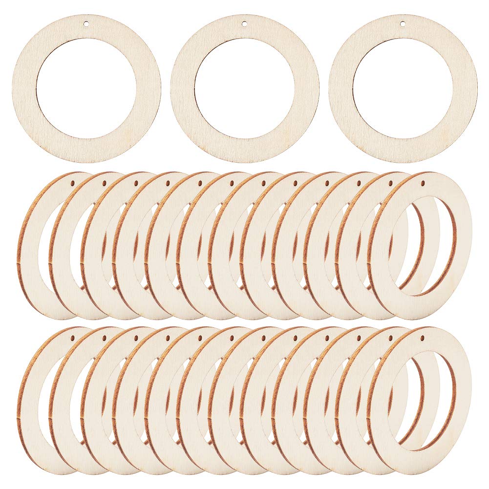 Elecrelive Unfinished Flat Round Wooden Charm Pendants Circle Linking Rings for Earring Jewelry DIY Craft Making