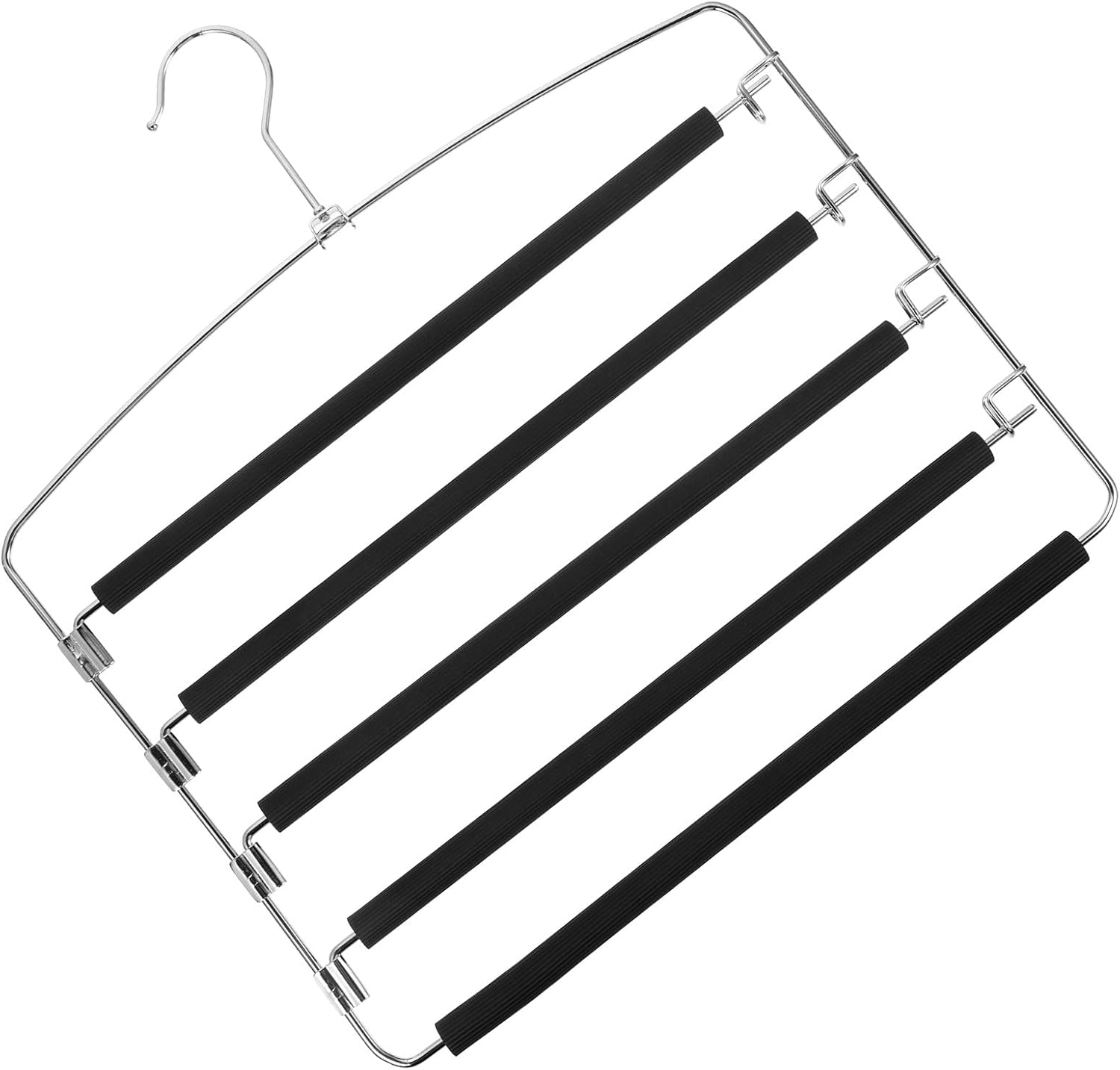 Multi-Layer Pants Hanger Steel Rack 5 Non-Slip Padded Bars, Space-Saving Wardrobe Pants Organizer for Jeans, Trousers, Skirts, and Scarves, Closet Storage Solution