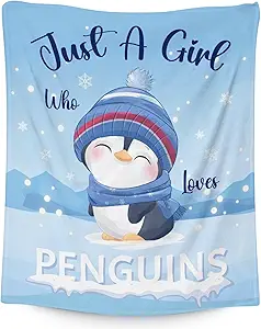 Penguin Blankets - Soft Fuzzy Blanket Throw for Kids, Adults - 50"x60" Flannel Blankets for Bed, Couch & Sofa - Blue Cute Blanket Gifts