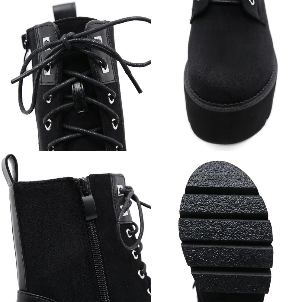 PROMI High Heels Hohe Absätze Dicker Boden Schnürstiefel Seite Reißverschluss Schuhe