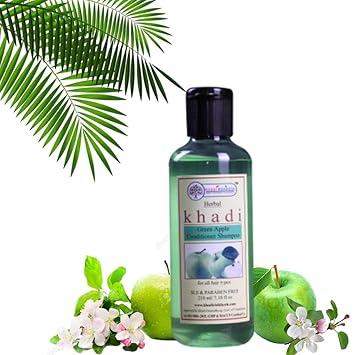 KHADI RISHIKESH Shampoo Green apple For Reduce Dandruff |Controls Hair Fall |Hair Growth, Long Strong Hair - Daily Use Shampoo-Women -Men-SLS & PARABEN FREE-210ML-(????? ????? ??????)