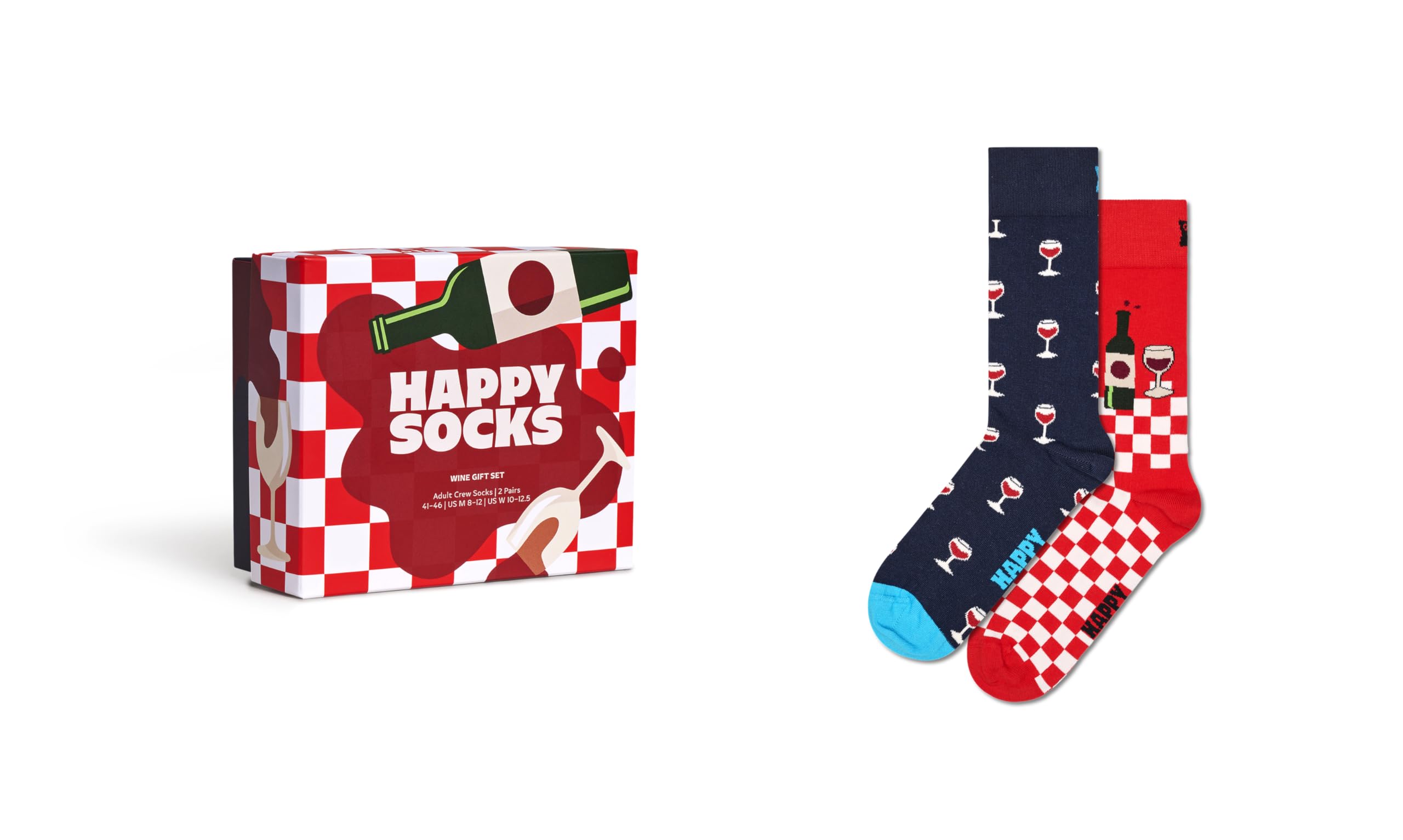 Happy Socks Zestaw 2 Skarpetek - Skarpetki o Tematyce Wina dla Miłośników Wina - Zabawne Pudełko Prezentowe na Boże Narodzenie i Urodziny