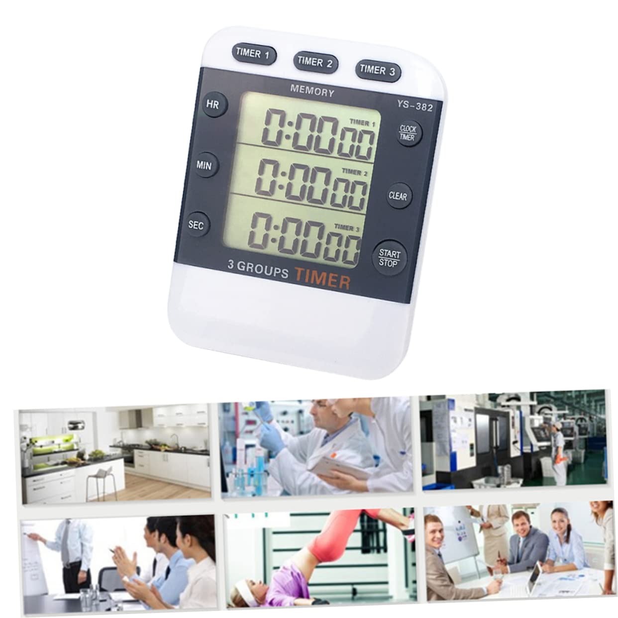 3pezzi Cronometro Digitale Lcd Tre Linee Timer Sportivo Cucina Cronografo Portatile Senza Batteria Funzione Di Countdown Con Memoria Utilizzo Facile Per Cottura e Allenamento