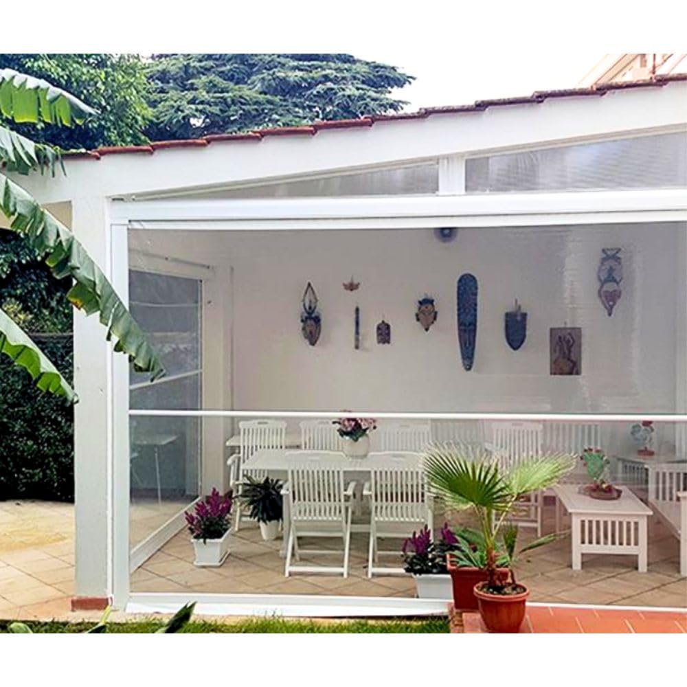 TENDAGGIMANIA Tenda da esterno impermeabile Antivento e Antipioggia Trasparente ERMETICA - Misura 350CMX250CM Tenda Crystal PVC con cassonetto, guide laterali antivento e 1 stecca Personalizzabile
