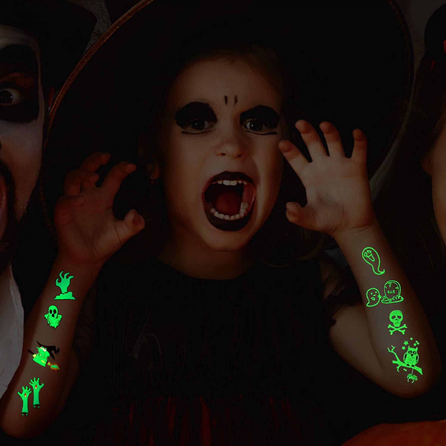 HOWAF Leuchtende Halloween-Tattoos Für Kinder – 15 Blatt Mit 120+ Motiven, Wasserfest, Einfach Anzubringen, Perfekt Als Partygeschenk