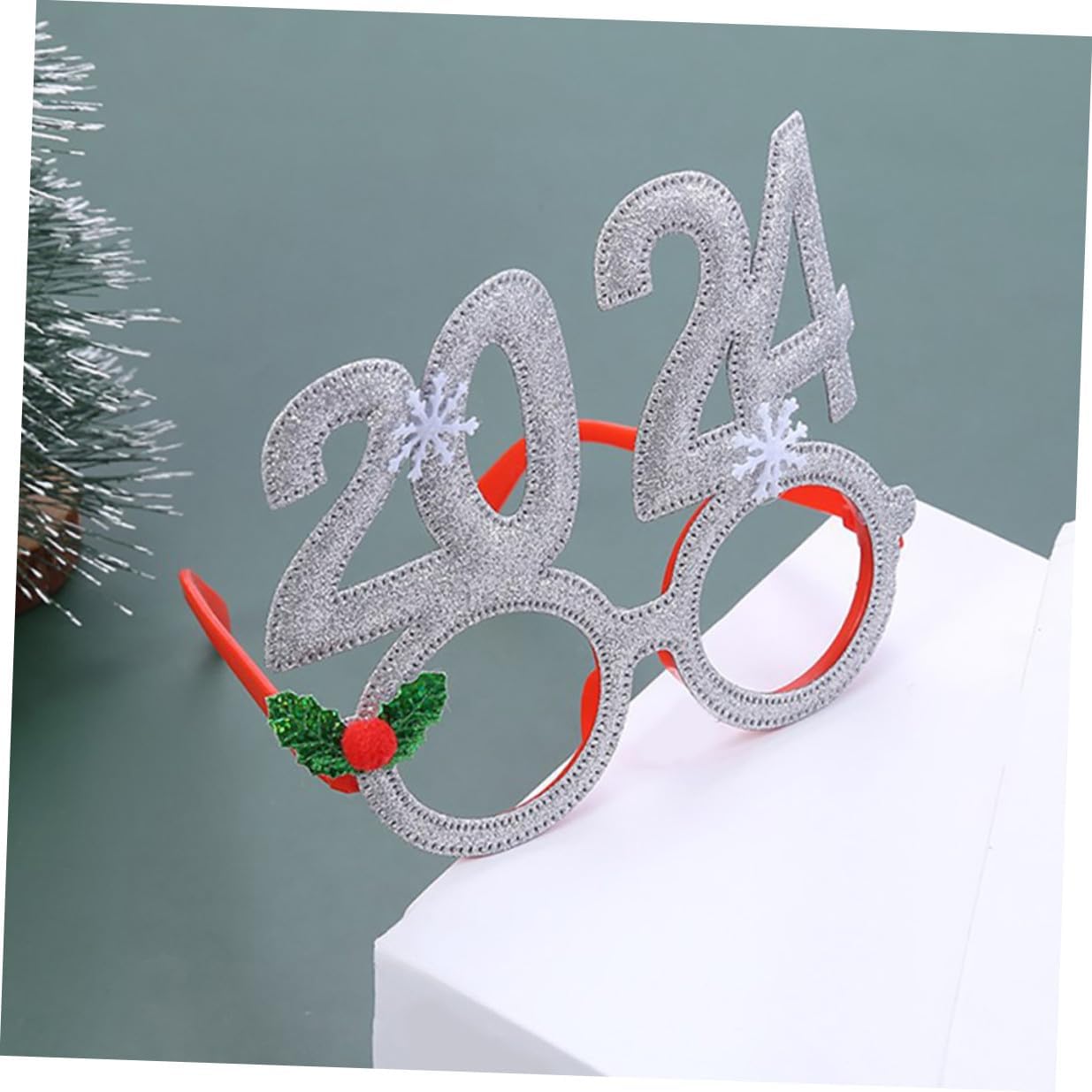 SEWACC Christmas Eyeglasses Props Silver Frame Party Glasses for Adults and Holiday Photobooth Supplies