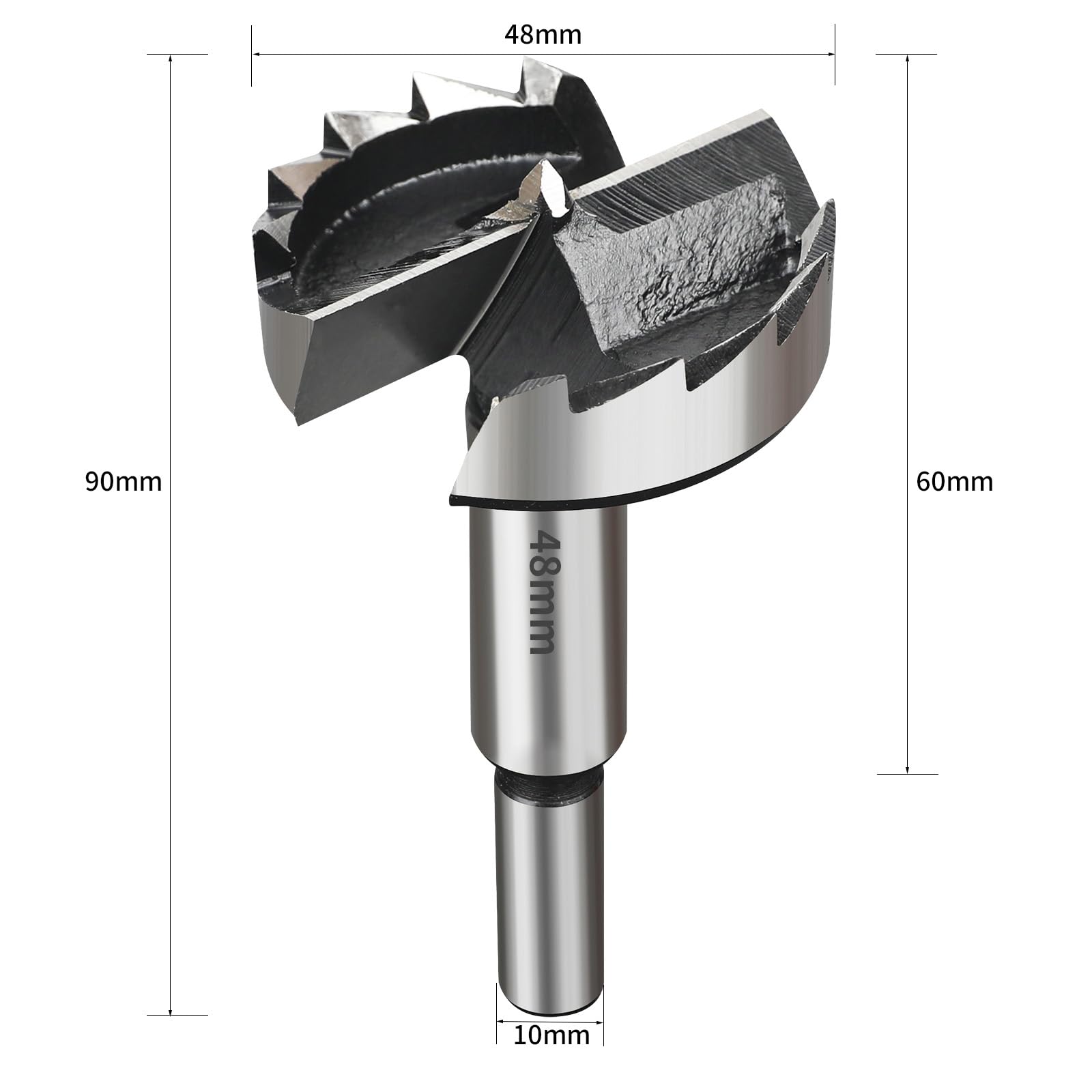 SUQIN Broca Forstner de 48mm Para Madera-Diámetro De 48mm Longitud 90mm Broca Fresadora Para Madera Con Eje Redondo Para Para Marcar y Taladrar Agujeros Para Bisagras