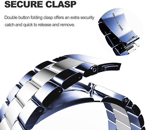 Vista 3 de Correas compatibles con Samsung Galaxy Watch de 1.81 pulgadas / Galaxy 3 de 1.772 pulgadas, correa de repuesto de metal de acero inoxidable para Azul